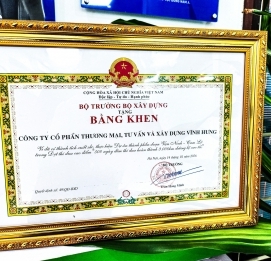 Vĩnh Hưng nhận bằng khen của Bộ trưởng Bộ Xây dựng - VĨNH HƯNG JSC