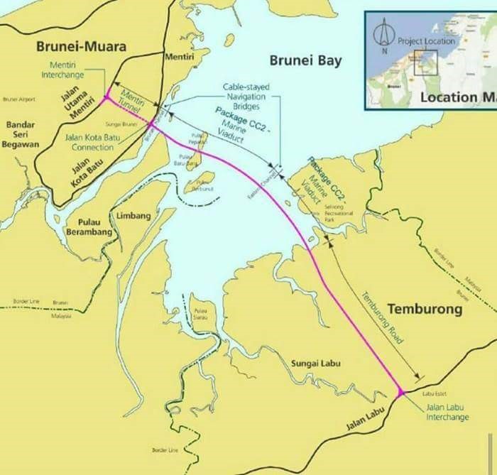 Vị tr&iacute; dự &aacute;n cầu Temburong tr&ecirc;n bản đồ